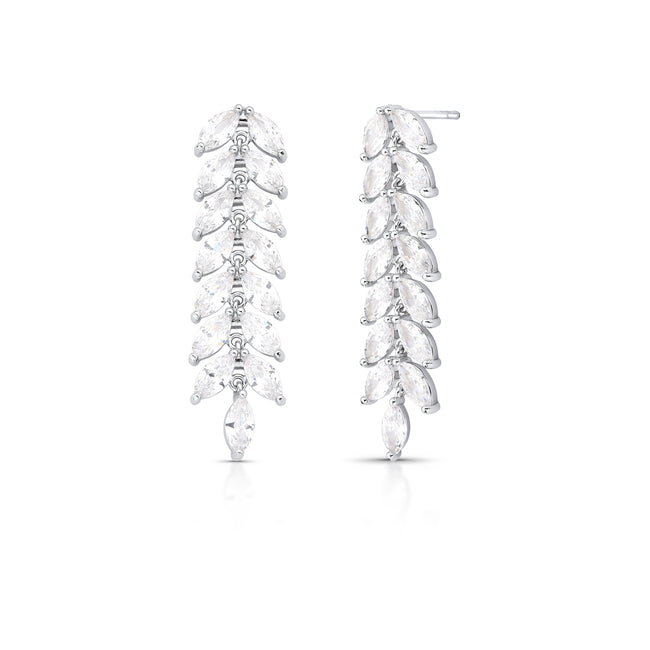 Brinco Navete Cravejado em Ródio Branco