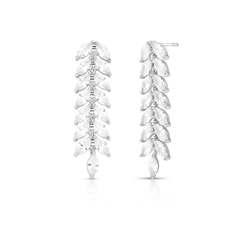 Brinco Navete Cravejado em Ródio Branco