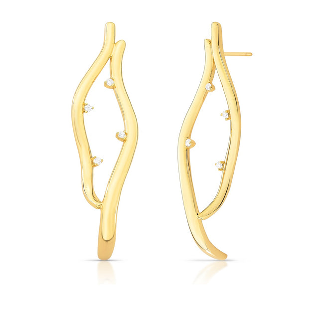 Brinco Ramo Escultural com Zircônias (Banho Ouro 18k)