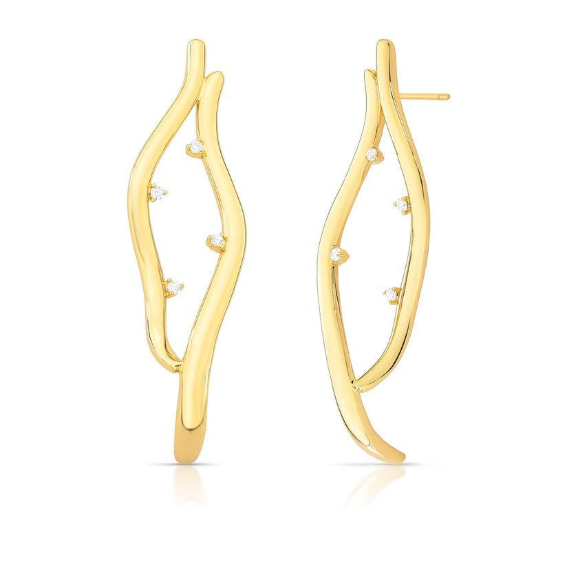 Brinco Ramo Escultural com Zircônias (Banho Ouro 18k)