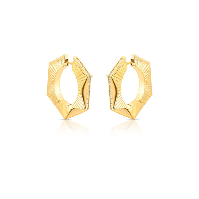 Argola Geométrica com Zircônias – Ouro 18k