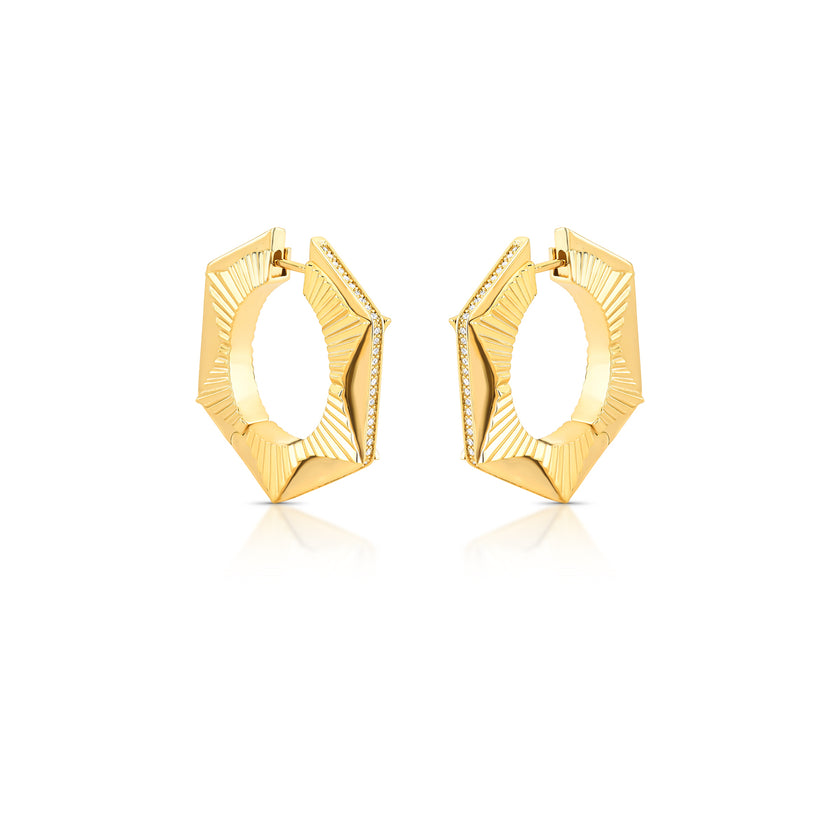 Argola Geométrica com Zircônias – Ouro 18k