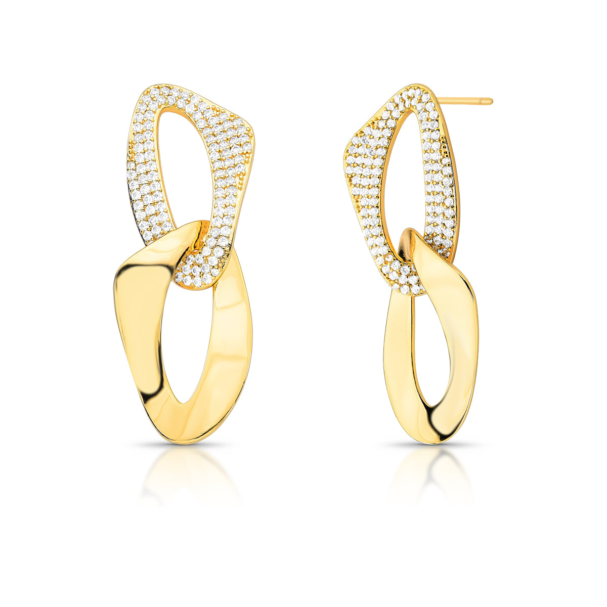 Brinco Elos Cravejados com Zircônias (Banho Ouro 18k)