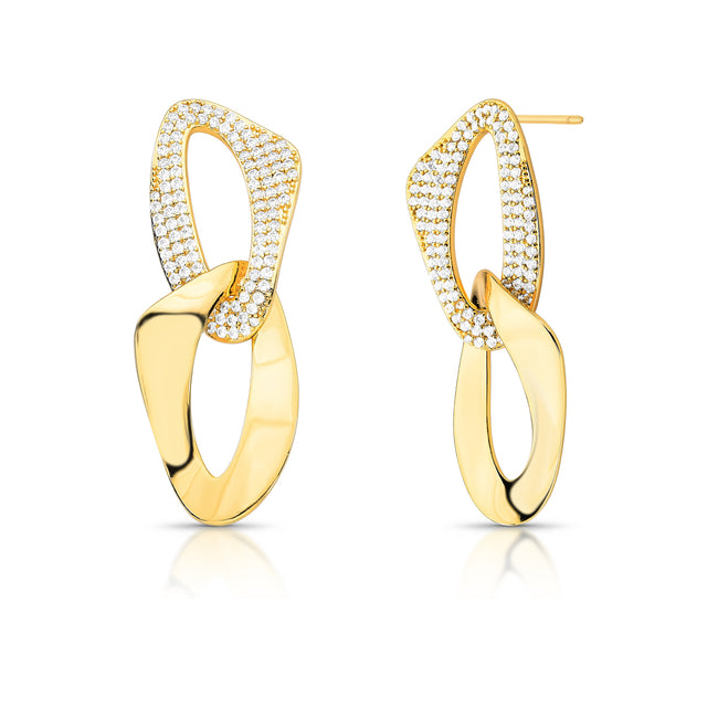 Brinco Elos Cravejados com Zircônias (Banho Ouro 18k)