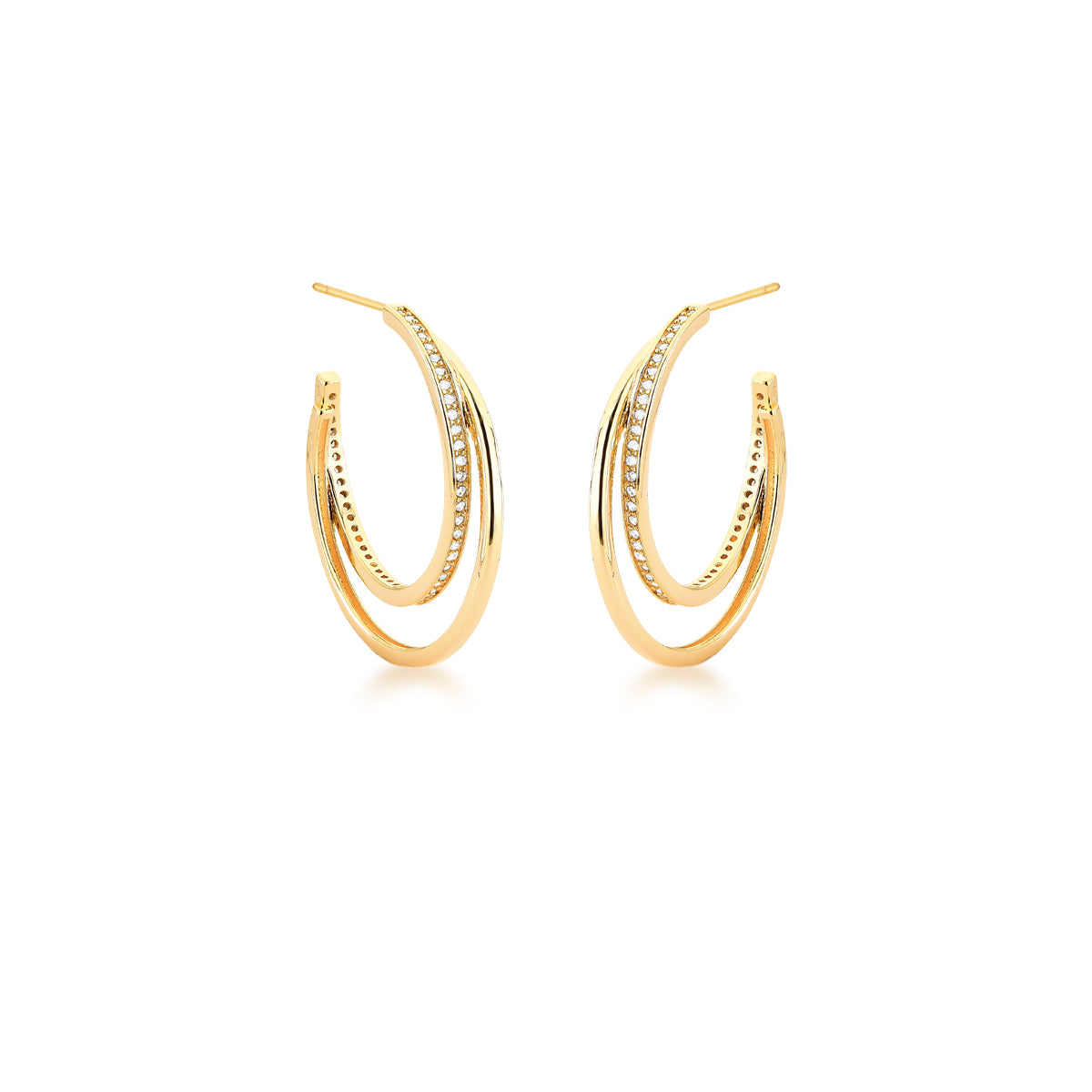 Brinco Argola Dupla com Zircônias – Banho Ouro 18k