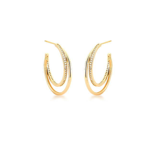 Brinco Argola Dupla com Zircônias – Banho Ouro 18k