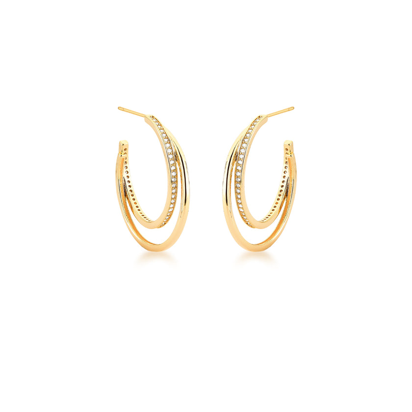 Brinco Argola Dupla com Zircônias – Banho Ouro 18k