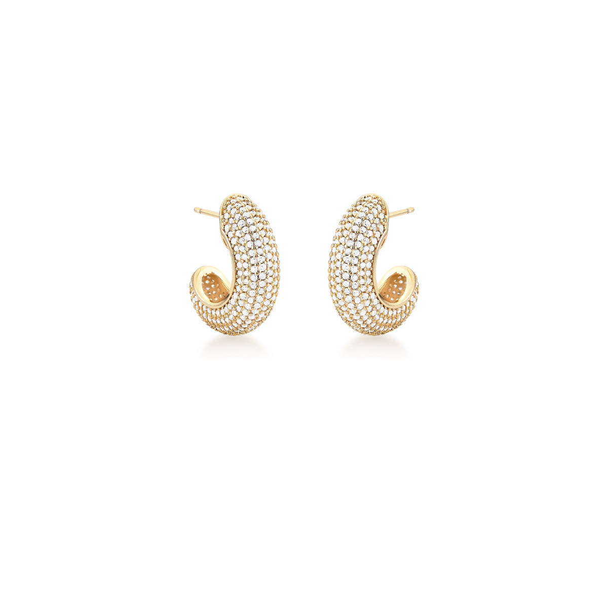 Brinco Curvo Cravejado com Zircônias – Banho Ouro 18k