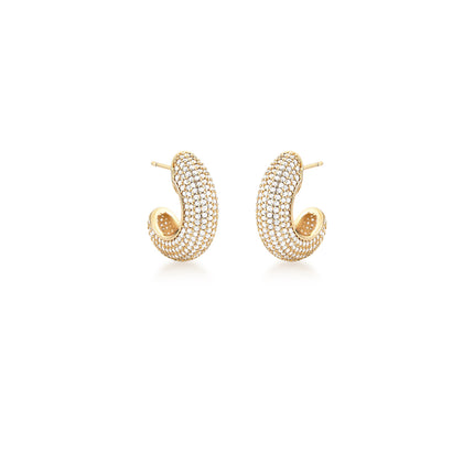 Brinco Curvo Cravejado com Zircônias – Banho Ouro 18k
