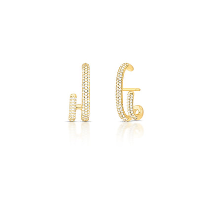 Brinco Duplo Cravejado com Zircônias – Banho Ouro 18k