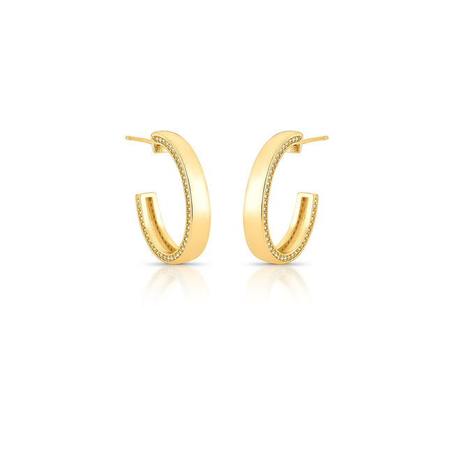 Brinco Meia-Argola Lisa com Detalhe de Pontos – Banho Ouro 18k