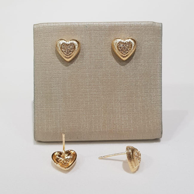 Brinco Coração Texturizado com Zircônias – Vivere Selection