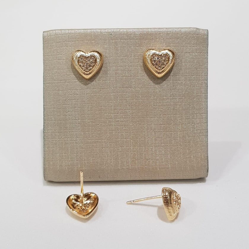 Brinco Coração Texturizado com Zircônias – Vivere Selection