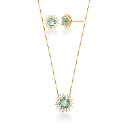 Conjunto Halo Verde com Zircônias