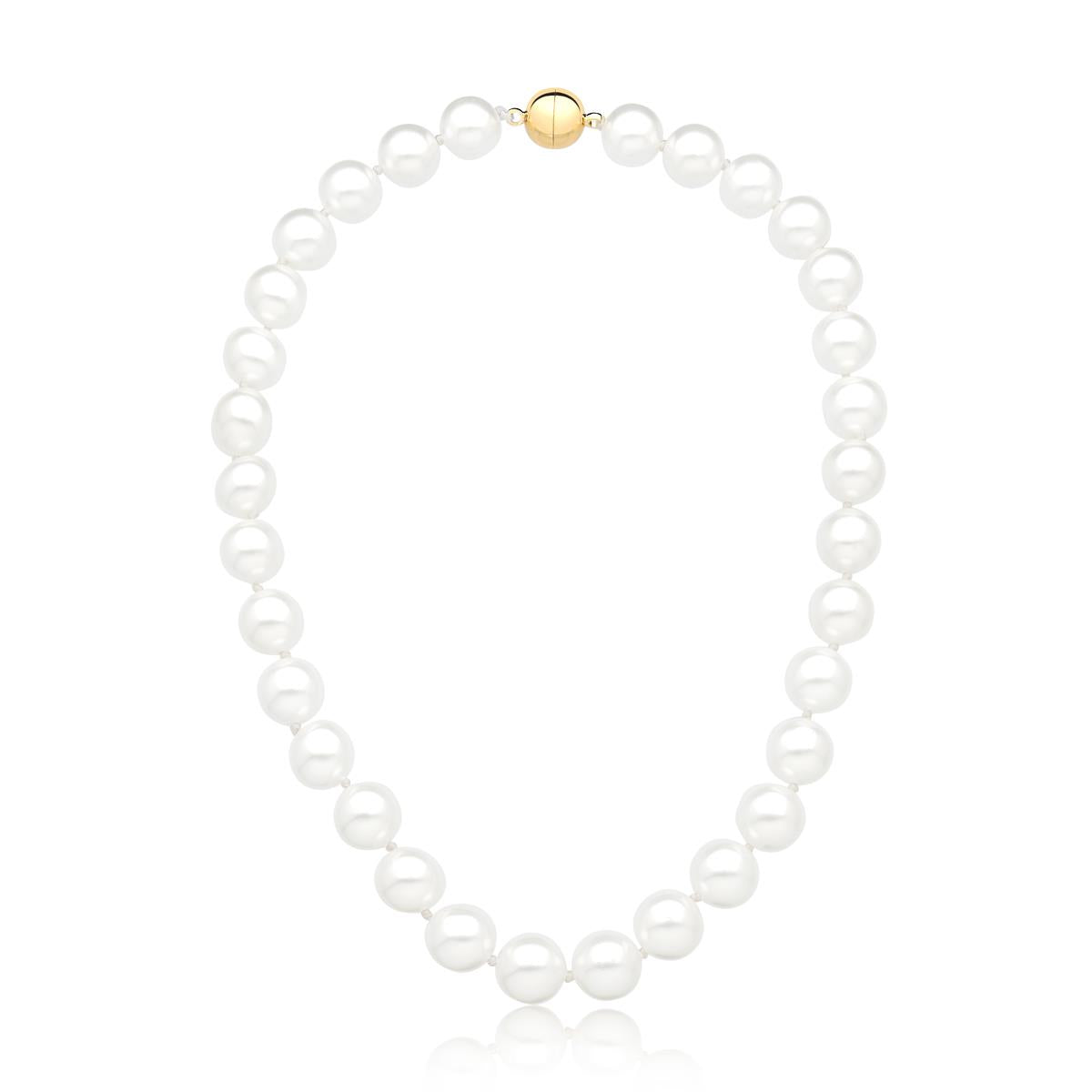 Colar  Perola Shell fecho Bola Dourado