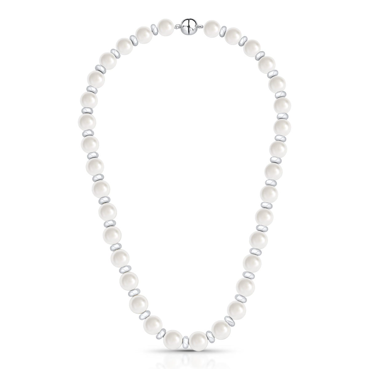 Colar Perola Shell Continuo fecho Bola Rodio