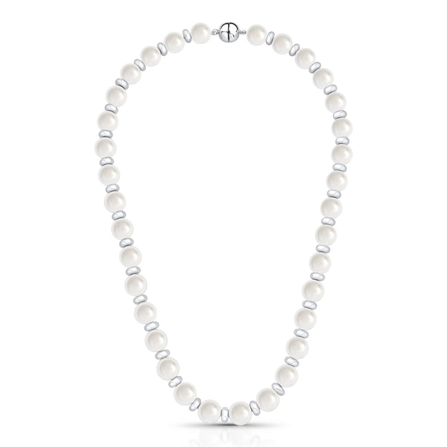 Colar Perola Shell Continuo fecho Bola Rodio