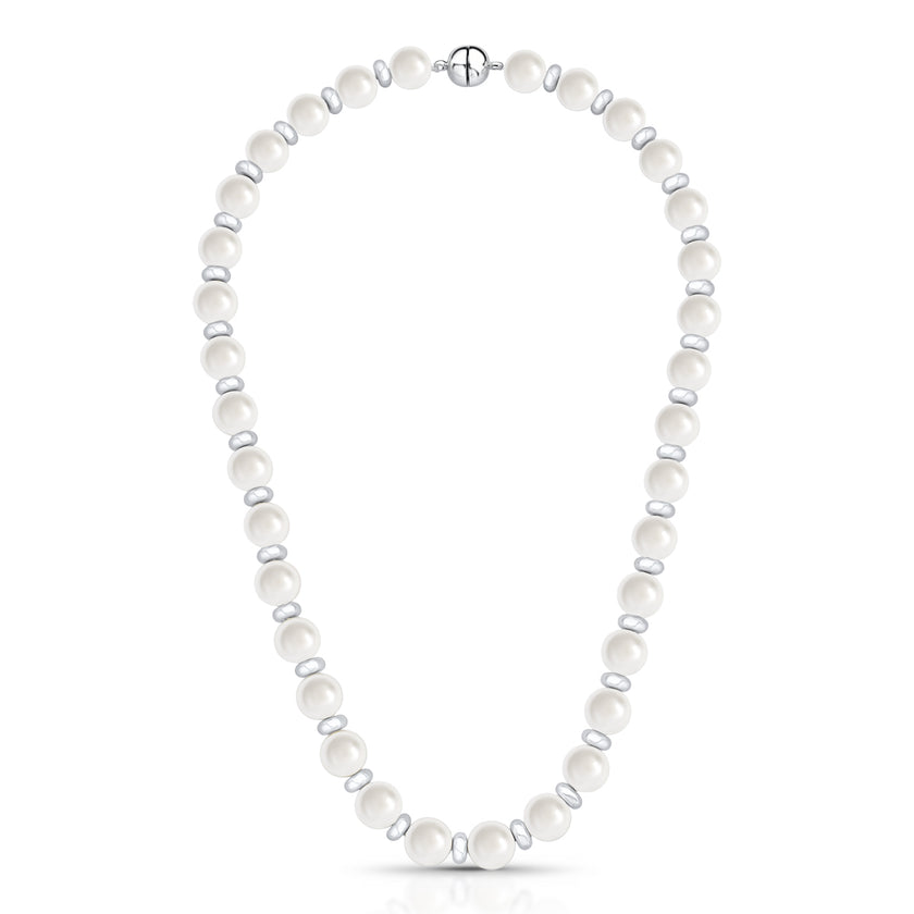 Colar Perola Shell Continuo fecho Bola Rodio