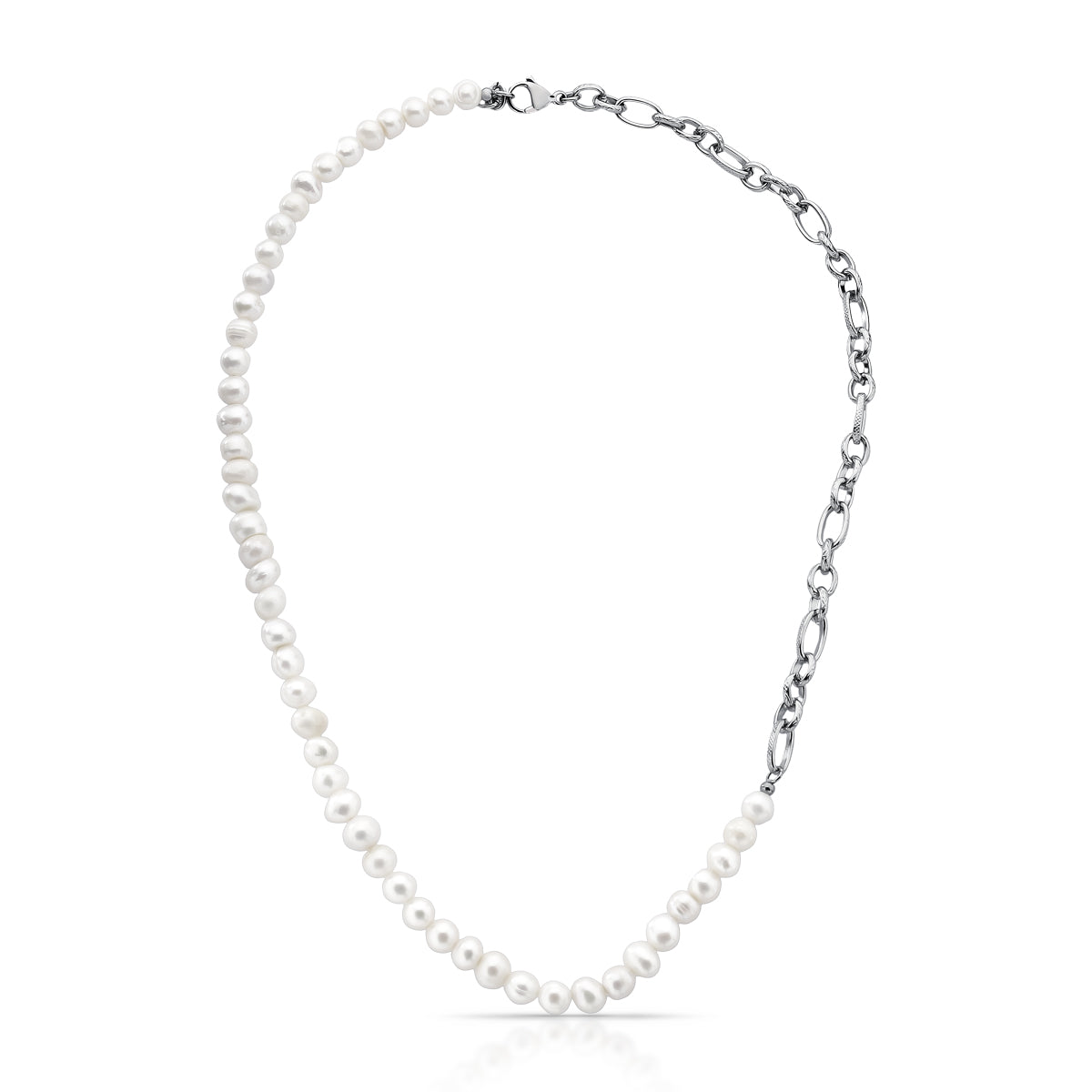 Colar Metade Perola Natural com Aço