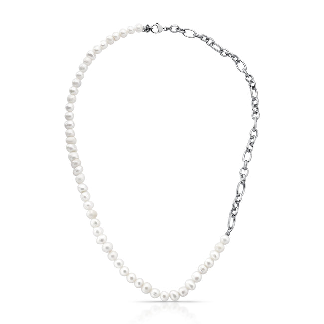 Colar Metade Perola Natural com Aço