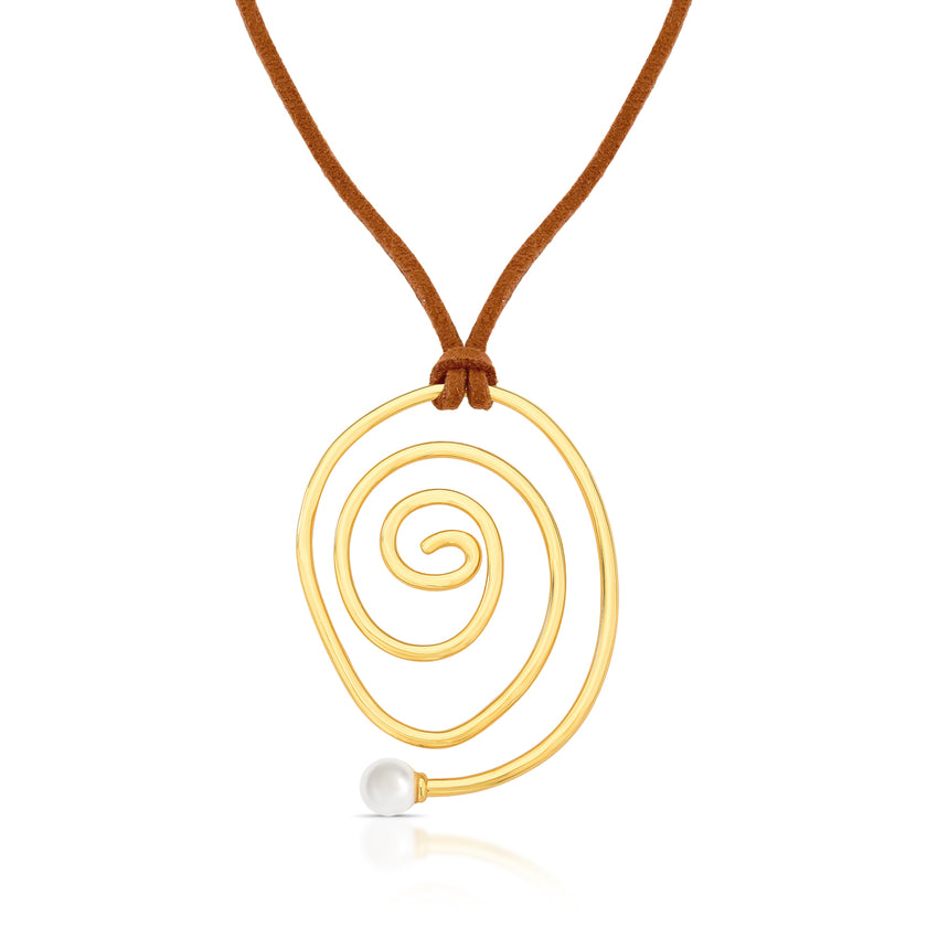 Colar Espiral com Pérola – Banho Ouro 18k