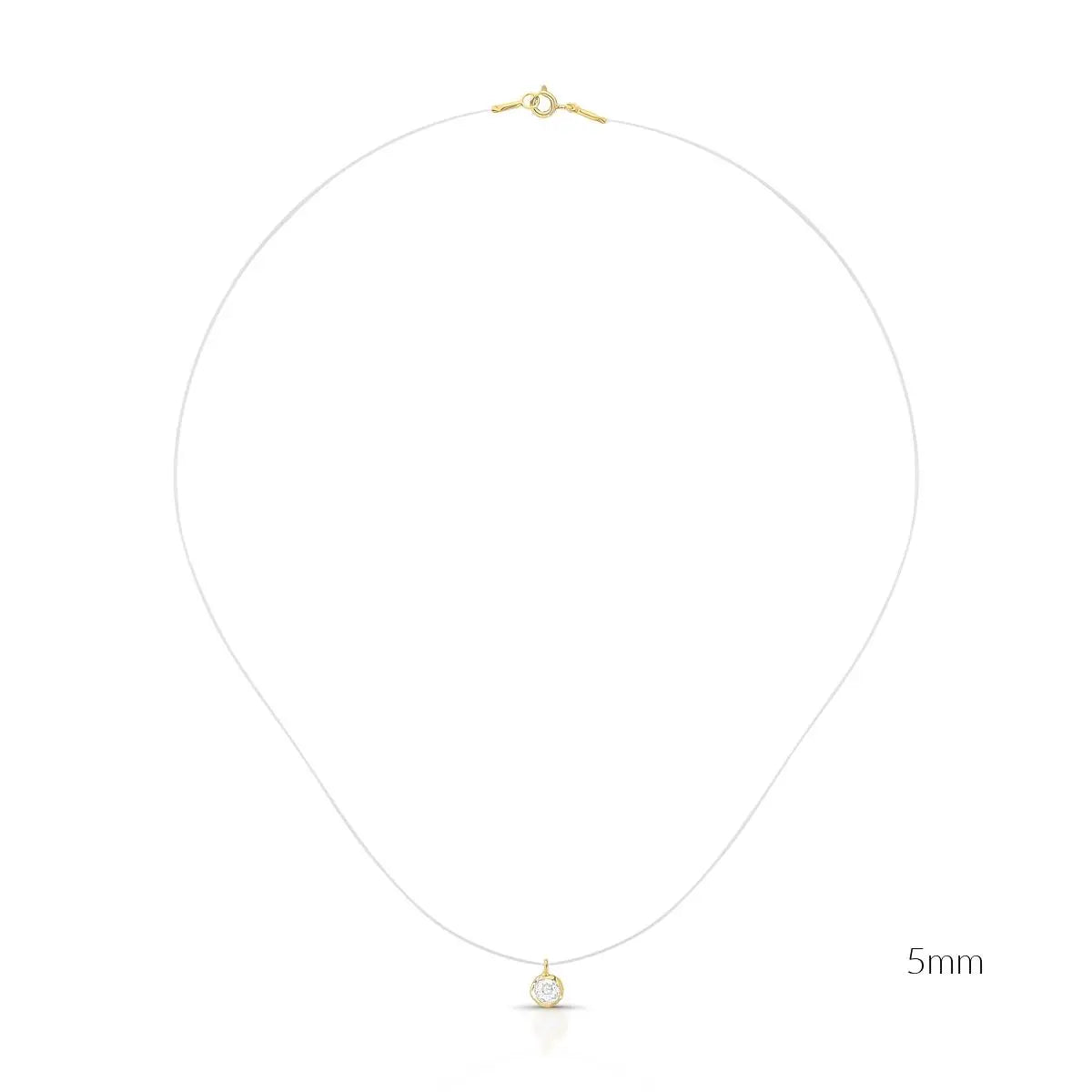 Colar Ponto de Luz em nylon com cristal transparente e indicação visual das medidas da peça.
