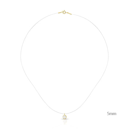 Colar Ponto de Luz em nylon com cristal transparente e indicação visual das medidas da peça.