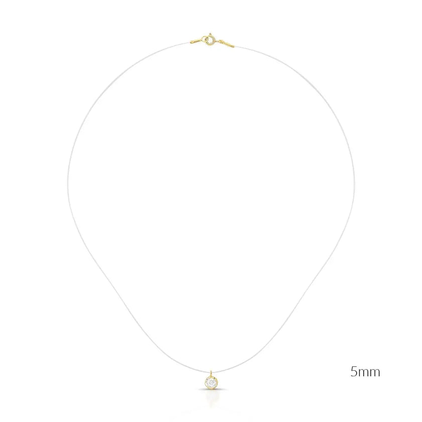 Colar Ponto de Luz em nylon com cristal transparente e indicação visual das medidas da peça.