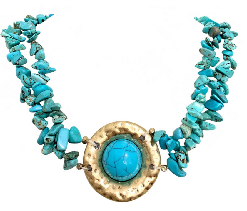 Linha Studio - Colar azul turquesa e metal