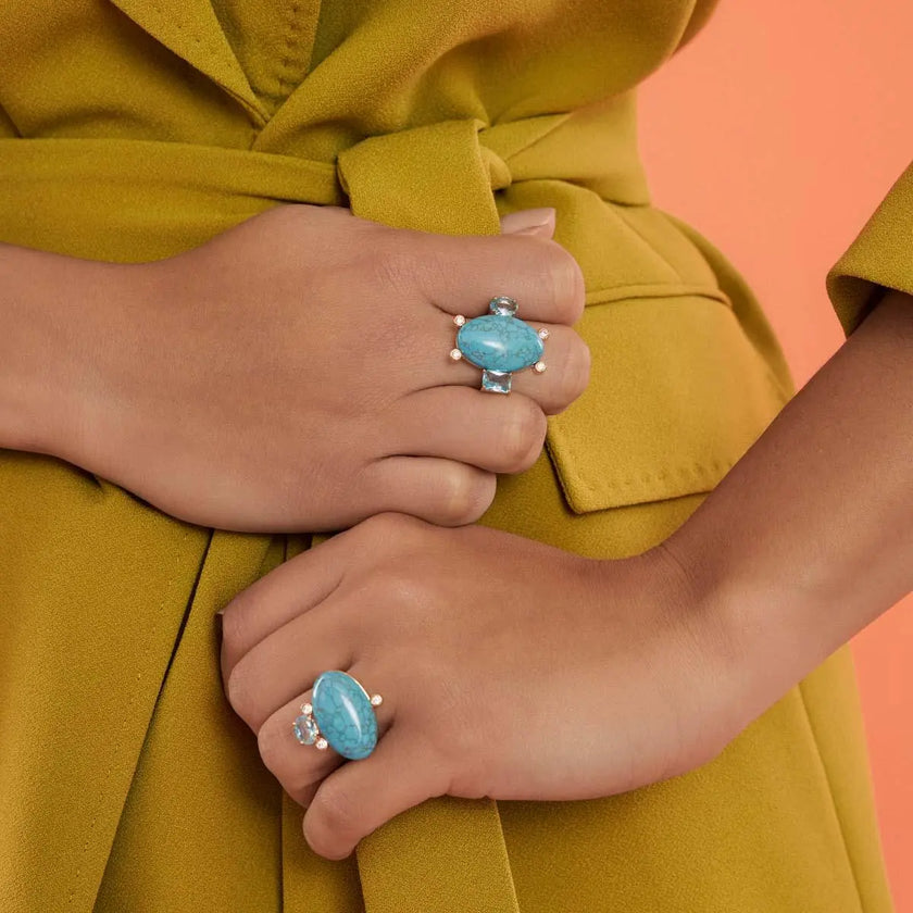 Anel Oval Azul com Cristais – Rota das Águas