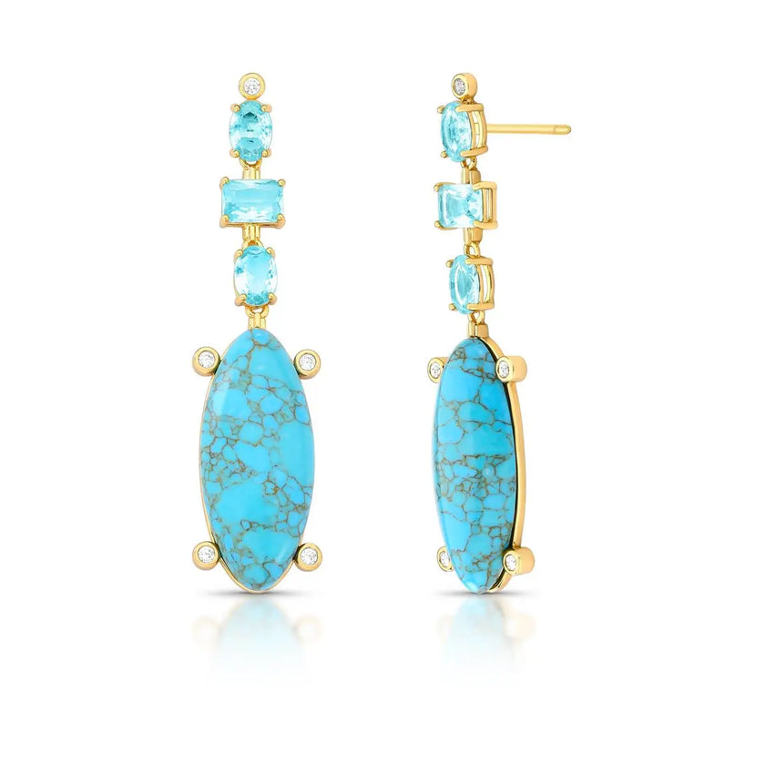 Brinco Longo Azul com Cristais – Rota das Águas