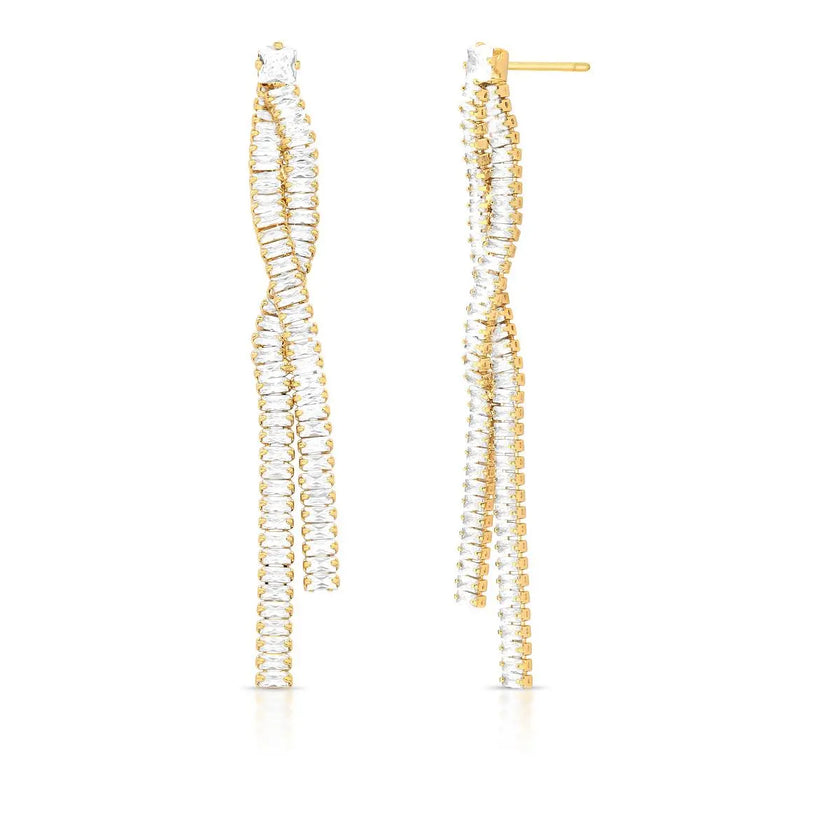 Brinco Pêndulo Trançado com Cristais