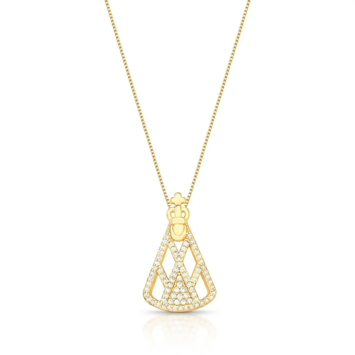 Colar Nossa Senhora Aparecida com zircônias banhado a ouro 18k da coleção Gestos de Fé VN Collettiva