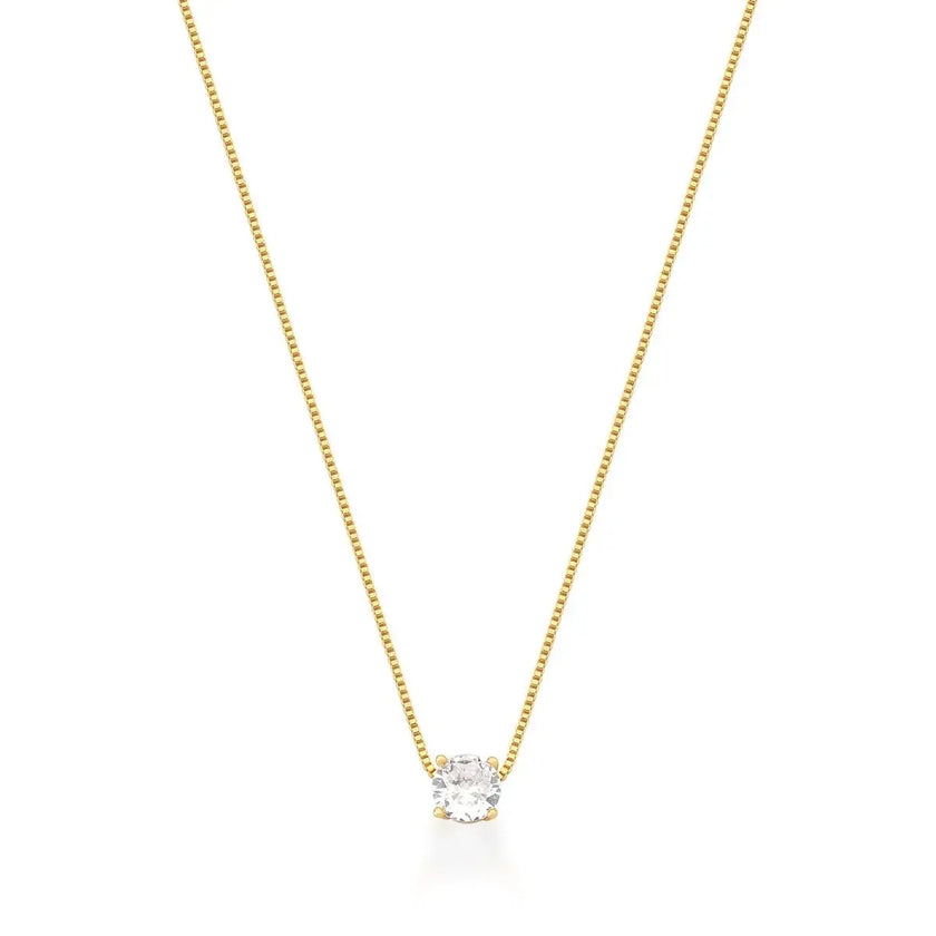 Colar ponto de luz com cristal incolor de 5mm e banho ouro 18k da coleção Essenciais de Luz VN Collettiva.