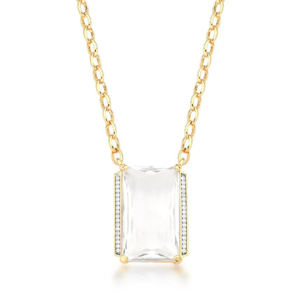 Colar ICE Cristal com pingente retangular transparente e banho ouro 18k, corrente de 60 cm.