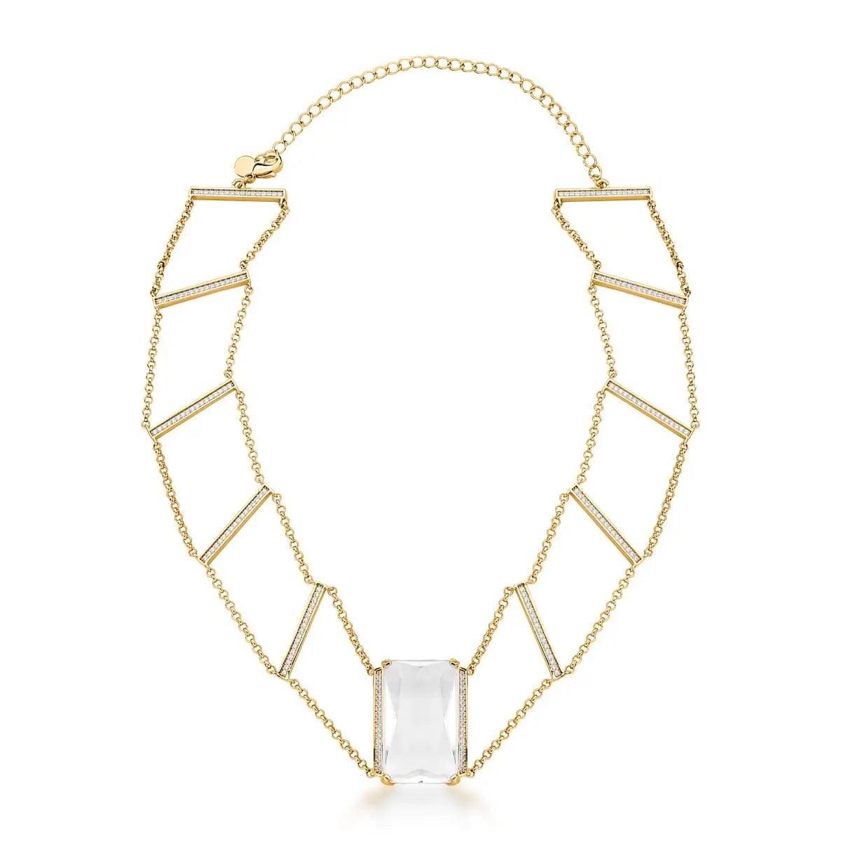 Choker ICE Cristal com cristal retangular transparente, banho ouro 18k e corrente de 30 cm com extensor.