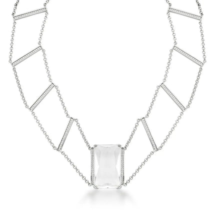 Choker ICE Cristal em ródio branco com cristal retangular transparente central, barras geométricas com zircônias e design contemporâneo da coleção ICE VN Collettiva.