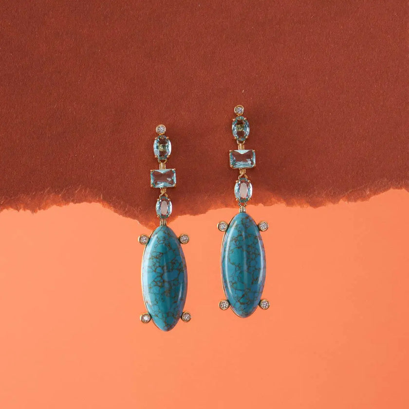 Brinco Longo Azul com Cristais – Rota das Águas