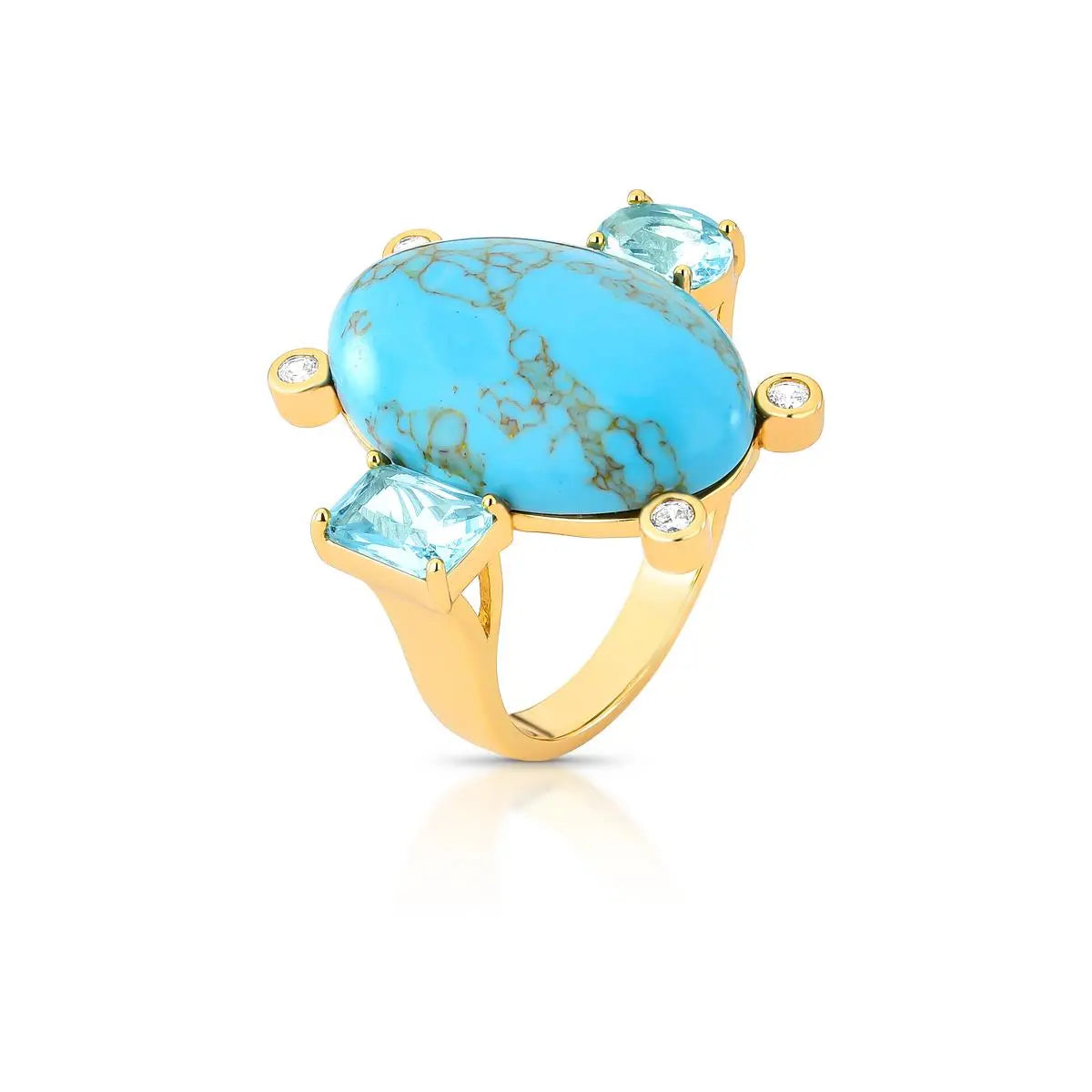 Anel Oval Azul com Cristais Duplos — Rota das Águas