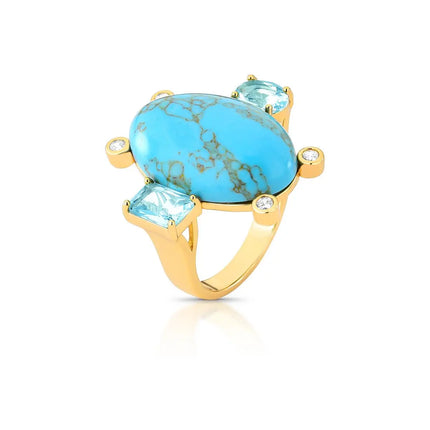 Anel Oval Azul com Cristais Duplos — Rota das Águas