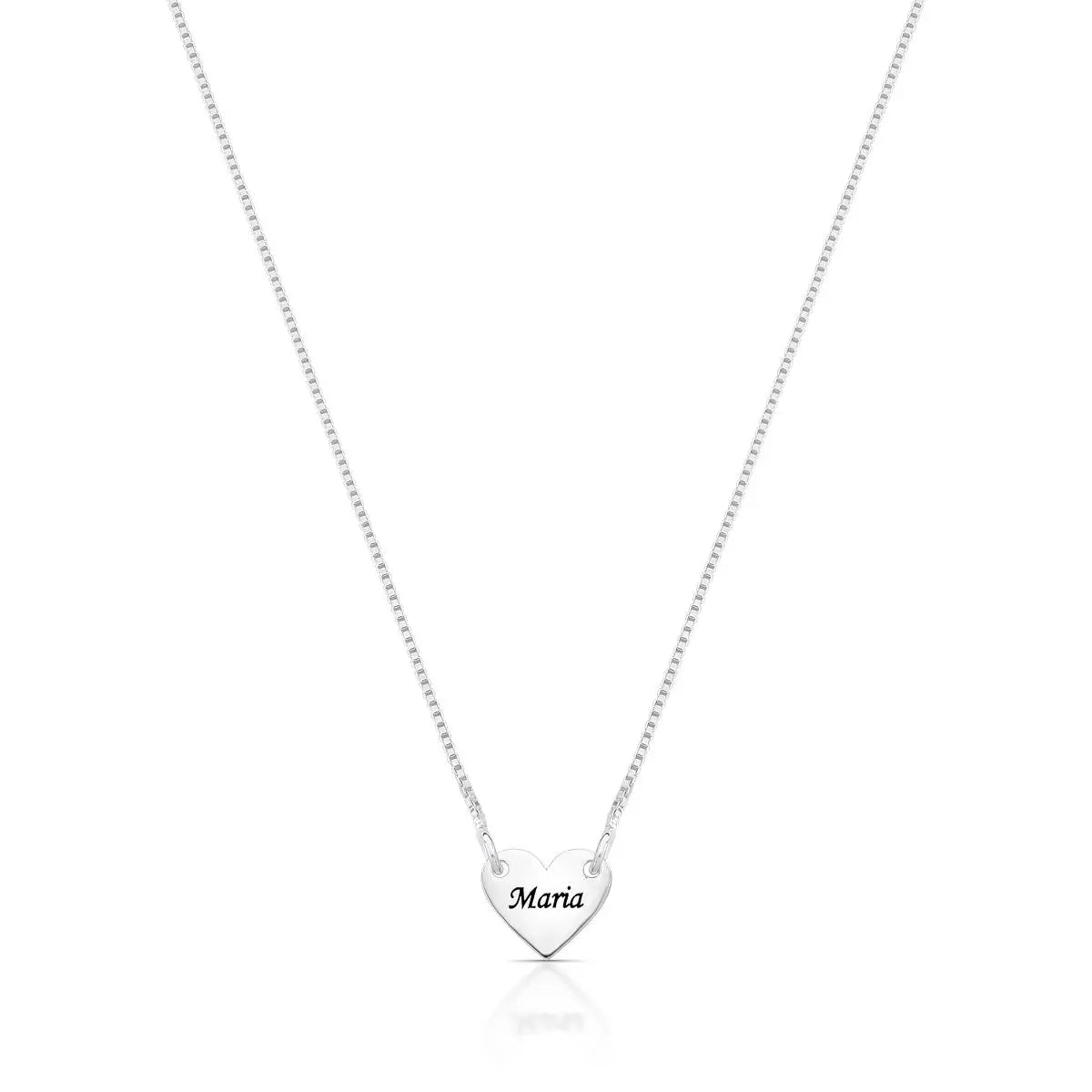 Colar com 1 coração personalizado em prata lisa com nome gravado