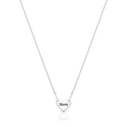Colar com 1 coração personalizado em prata lisa com nome gravado