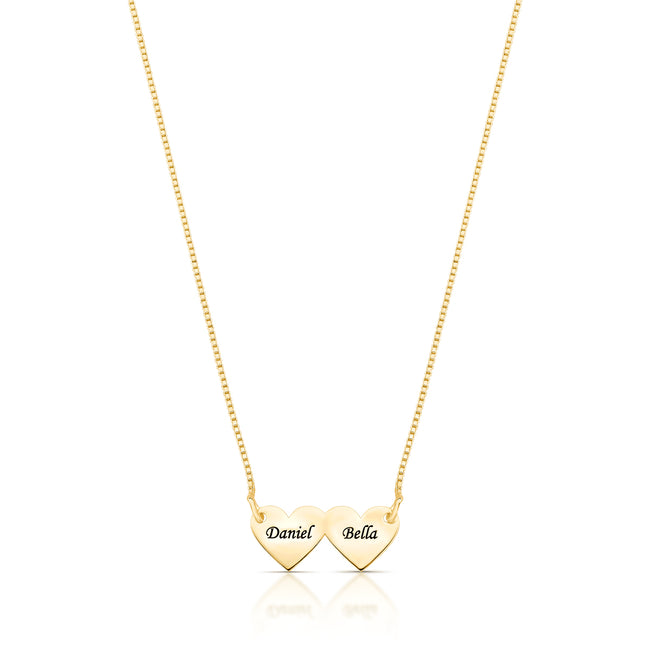 Colar 2 corações personalizados com nomes afetivos em banho ouro 18k VN Collettiva