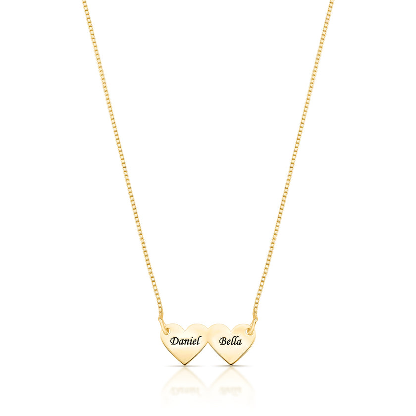 Colar 2 corações personalizados com nomes afetivos em banho ouro 18k VN Collettiva