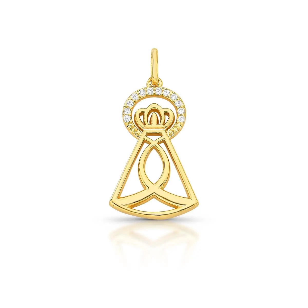 Pingente Nossa Senhora Aparecida vazado com zircônias banho ouro 18k VN Collettiva