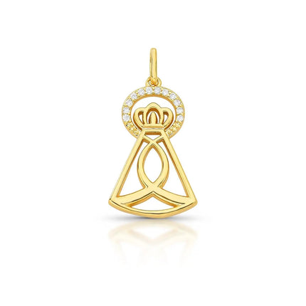 Pingente Nossa Senhora Aparecida vazado com zircônias banho ouro 18k VN Collettiva