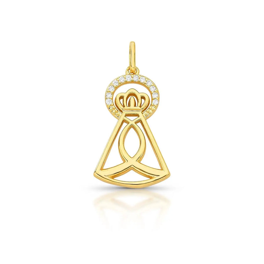 Pingente Nossa Senhora Aparecida vazado com zircônias banho ouro 18k VN Collettiva