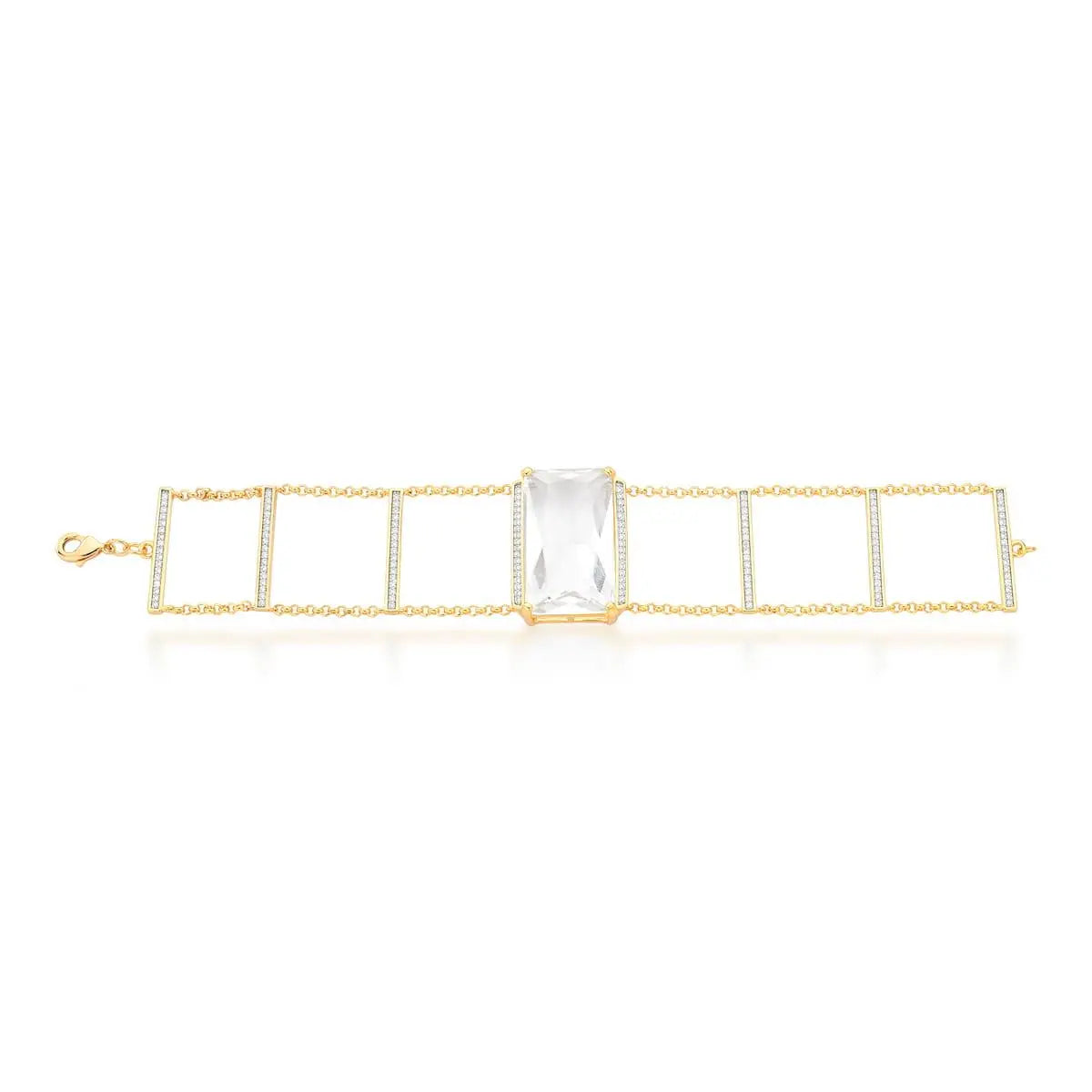 Pulseira ICE Cristal com cristal retangular transparente e banho ouro 18k da coleção ICE VN Collettiva.