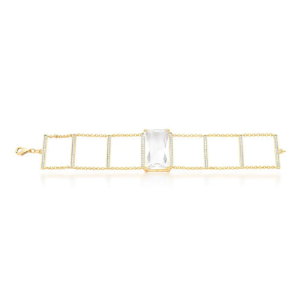 Pulseira ICE Cristal com cristal retangular transparente e banho ouro 18k da coleção ICE VN Collettiva.