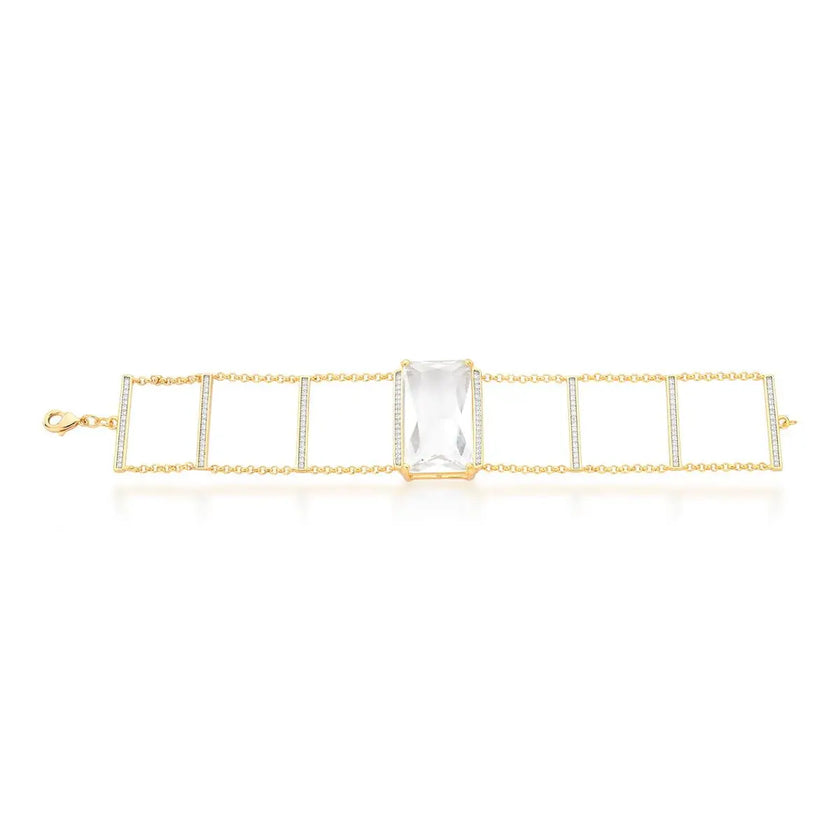 Pulseira ICE Cristal com cristal retangular transparente e banho ouro 18k da coleção ICE VN Collettiva.